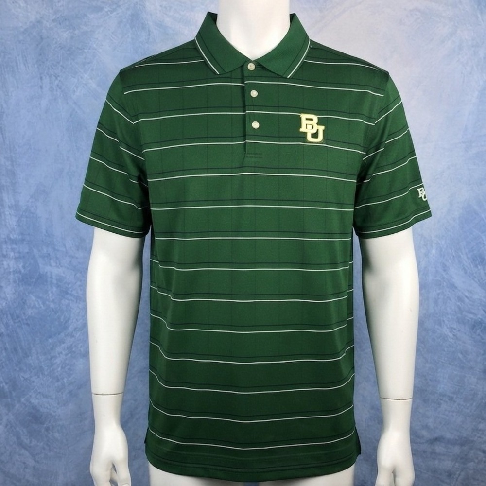 Ping Performance Baylor Bears Golf Polo Shirt Mens‎ Large Green Striped BU Logo